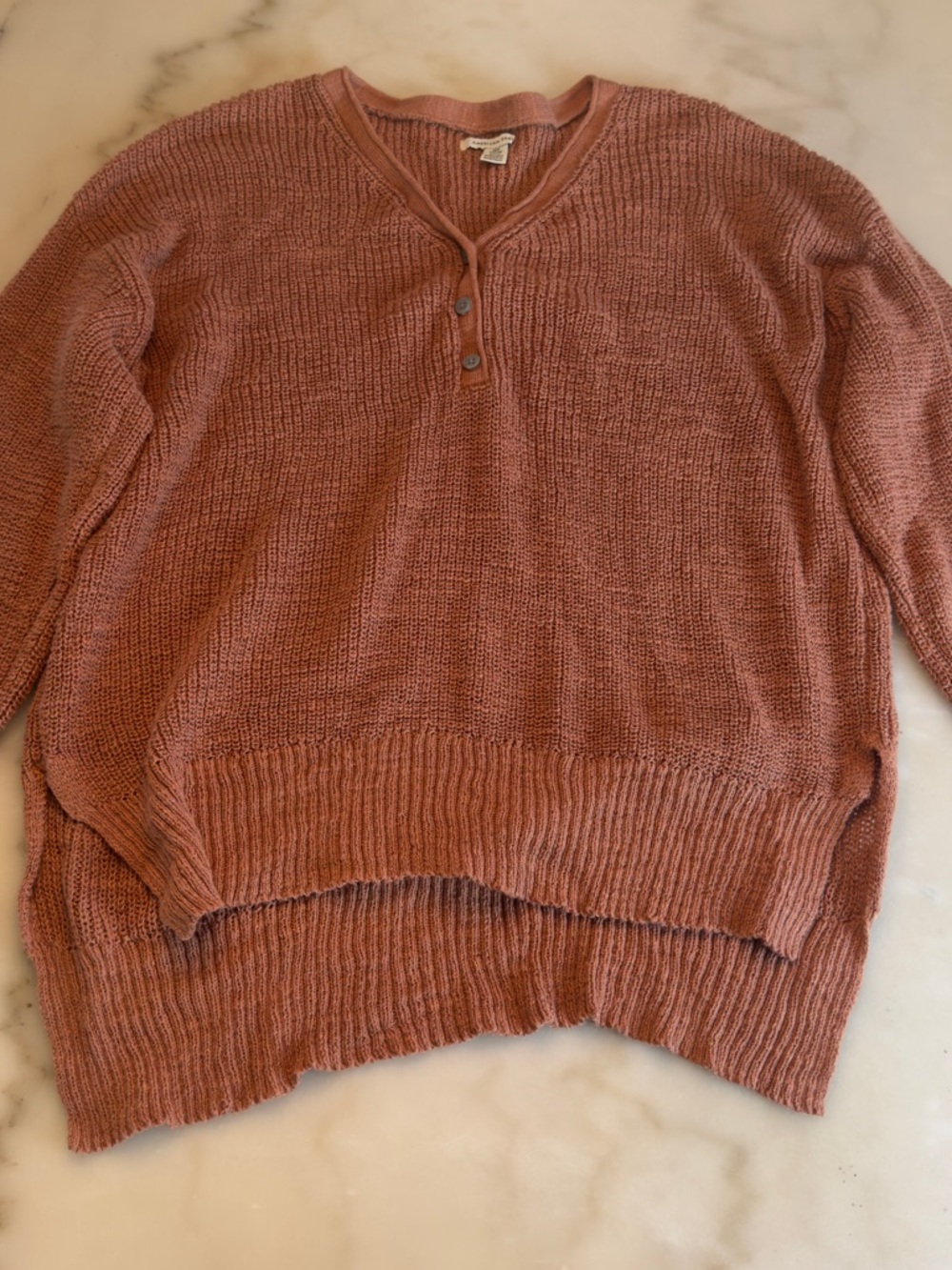 American Eagle Outfitters Men's V-Neck Henley Sweater - Dusty Rose